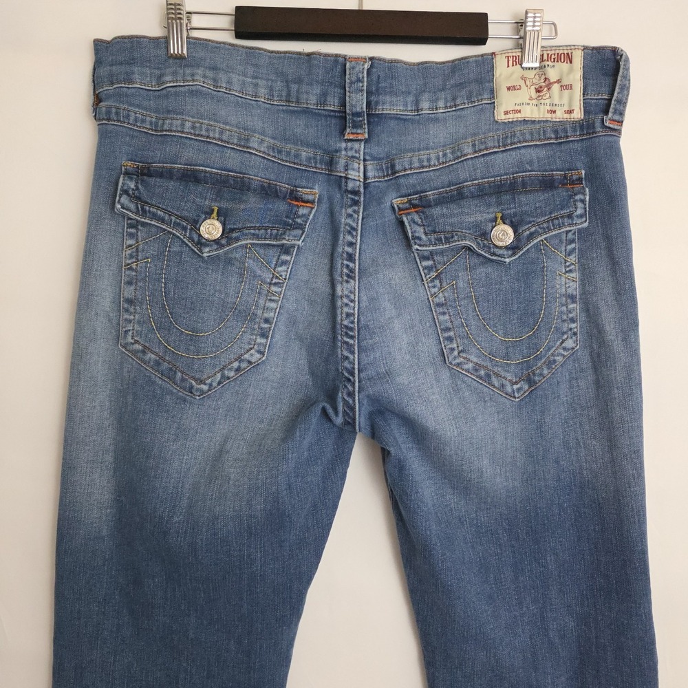 True Religion Ricky Jeans Mens Sz 38 X 33/34 Blue Relaxed Straight Flap Pockets